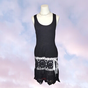 Y2k Moda International Black Crochet Coquette Ballet Whimsy Goth Tank Dress M